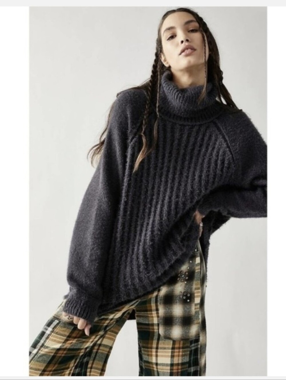 Free People Big City Chunky Turtleneck Oversized Ribbed Sweater  Small Relaxed